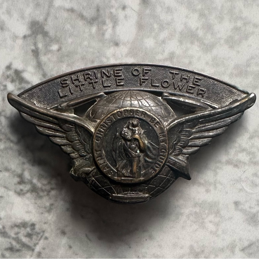 Vintage Shrine Of The Little Flower St. Christopher Be My Guide Visor Pin Clip